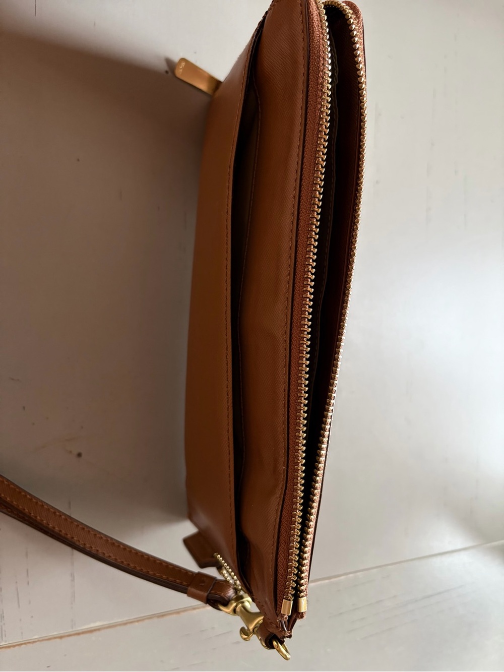 Coach Tan Leather Zip Pouch with Gold Logo - Picture 3 of 4